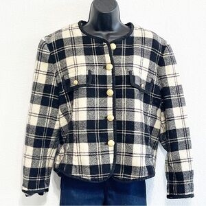 Talbots 100% WOOL Woman Black White Checker Design Jacket Size 16